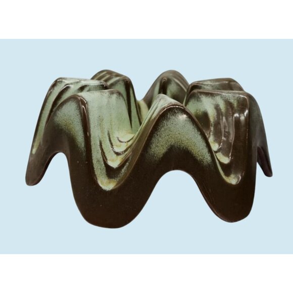 Frankoma 6V Brown & Green Glazed Ceramic Casserole Dish and Warmer Base and Lid - Picture 6 of 10